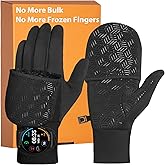 RIGWARL Winter Running Gloves Men Women Cold Weather, Touchscreen Convertible Mittens Warm Thermal Gloves with Watch Window
