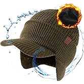 TOP-EX DryKnit™ 50% Merino Wool Winter Hats Beanie with Brim Waterproof Warm Fleece Lined for Cold Weather