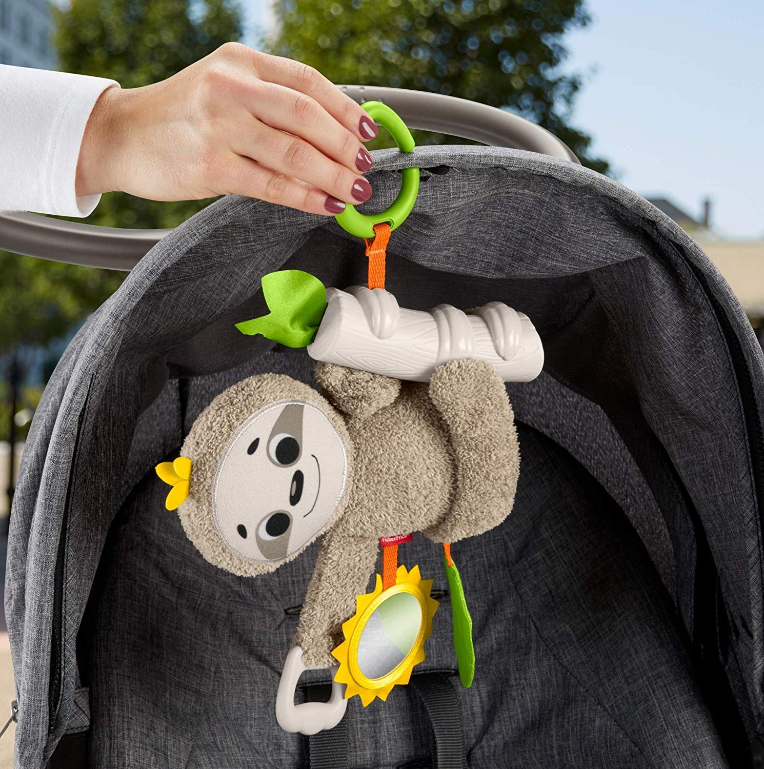Fisher-Price Baby Toy Slow Much Fun Stroller Sloth, Travel Activity with Motion & Sensory Details for Newborns Ages 0+ Months
