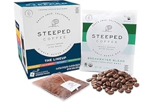 Steeped Coffee Tea Bags - Single Serve Coffee Pouches - Eco-Friendly, Hand Roasted & Freshly Ground - Brewed in Minutes, Just Add Water (Variety Pack)(8 Pack)