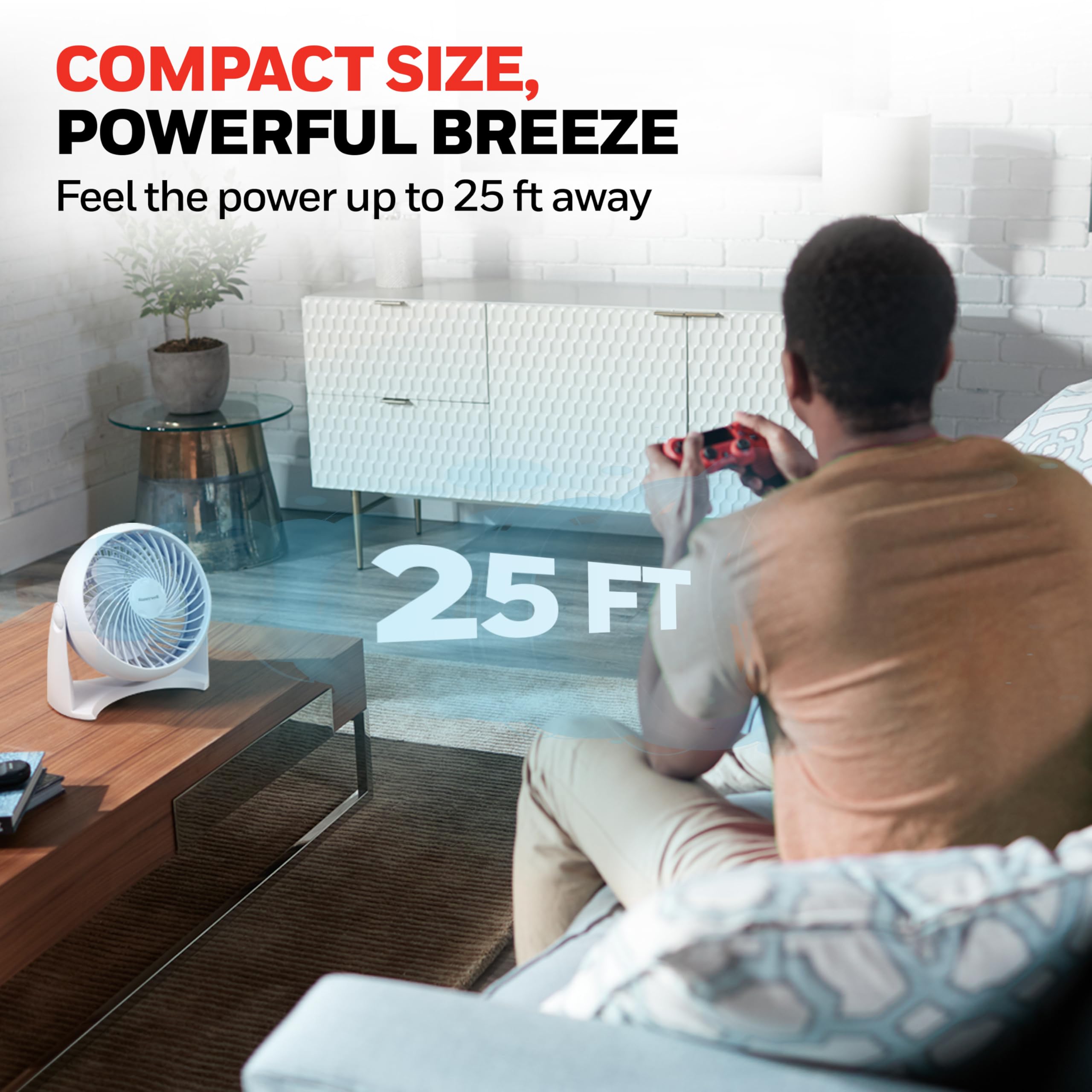 Honeywell TurboForce Air Circulator, Small Tabletop Fan, Quiet Personal Fan for Home or Office, 3 Speeds, 90 Degree Pivoting Head, White, HT-904