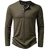 PARKLEES Men's Casual Front Placket Basic Long Sleeve Henley Shirt Muscle Workout Athletic Tee Tops