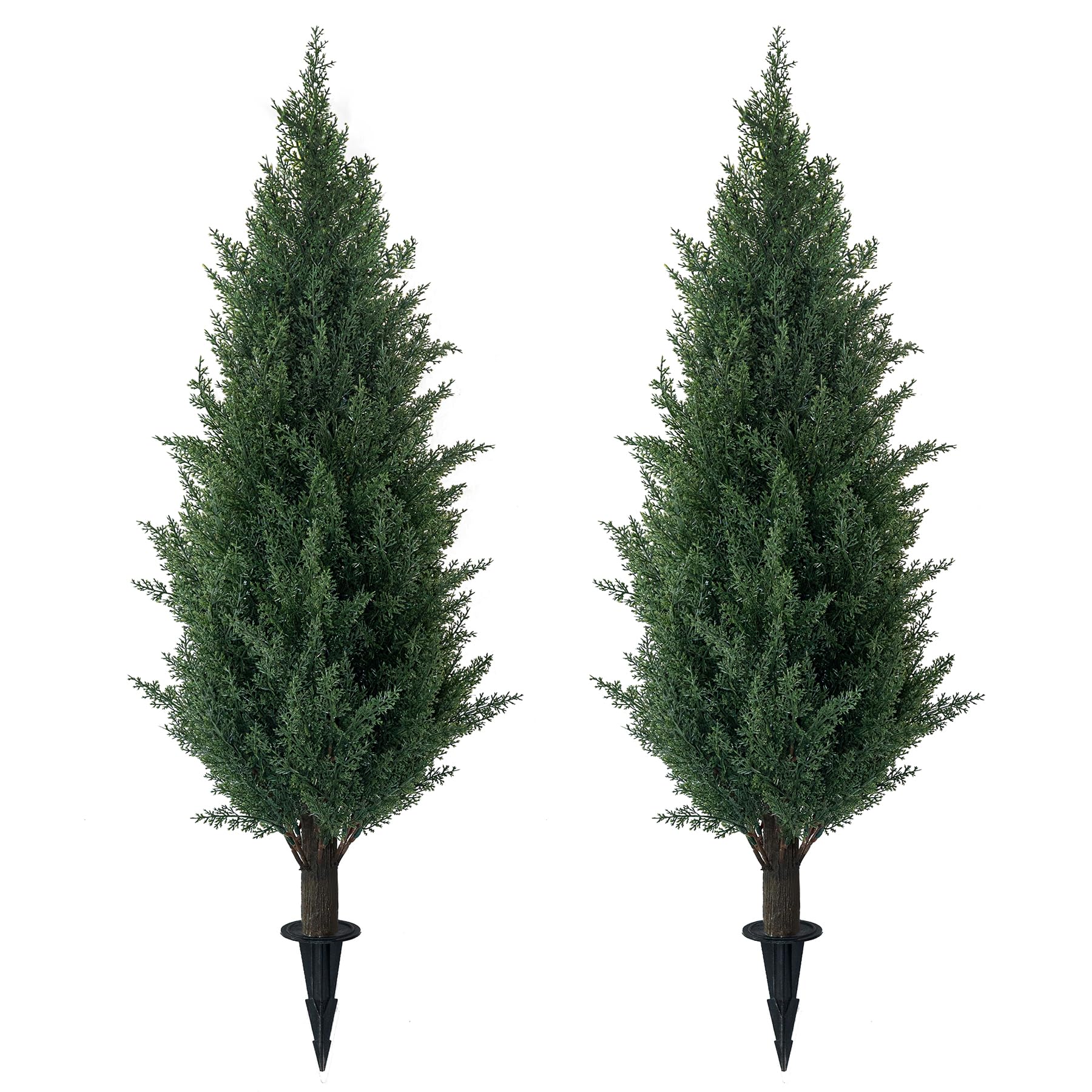 Photo 1 of  Artificial Cedar Topiary Trees with Ground Spike, UV Resistant Artificial Bushes, Set of 2 Faux Cypress Plants Faux Shrubs for Outdoor Indoor Front Porch Garden