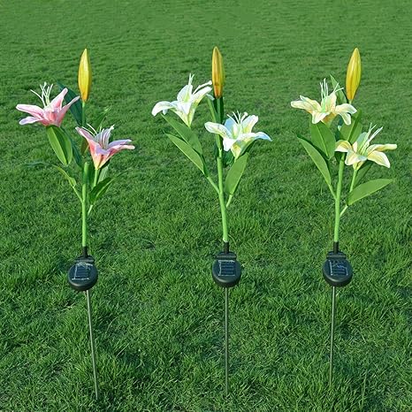 Jisen Flower Solar Power Lights 3 Lily Outdoor Waterproof LED Lamps for Lamps Garden Yard Lawn Path Landscape Decoration Illumination