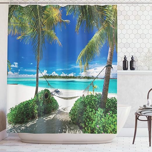 Amazon Com Lunarable Beach Shower Curtain Hammock And Palm Trees