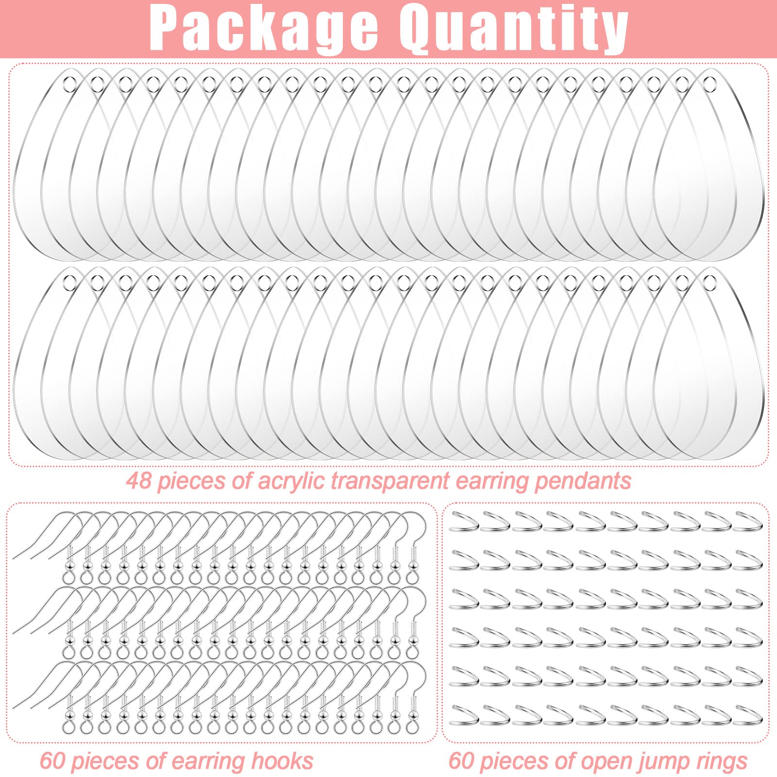 Hicarer 168 Pieces Acrylic Earring Blanks DIY Earrings Making Kit Includes Acrylic Transparent Teardrop Earring Pendants Clear Blanks Hooks and Open Jump Rings for Earrings DIY