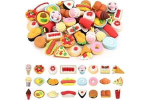 KINYFY 24 Pcs Mini Food Erasers, 3D Fruit Cake Dessert Pencil Erasers, Take Apart Puzzle Eraser Bulk for Classroom Prizes, Gifts Supplies, Back to School Party Party Favors