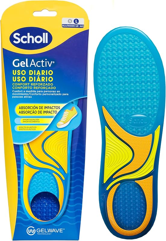 Scholl GelActiv Uso Diario Plantillas de Gel con Memory Foam para Hombre-Antifatiga, Amortiguación Avanzada, Espuma Viscoelástica y GelWave, Compatibles todo tipo de Botas o Zapatillas, Talla 40-46.5