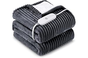 HYLEORY Heated Blanket Electric Twin, Soft Flannel Sherpa Heater 5 Heat Settings and 10 Hours Auto Shut-Off Heating Blanket ETL Certification Over-Heat Protection Machine Washable,Deep Grey
