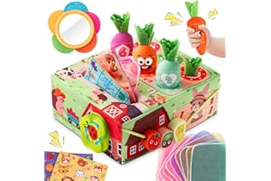 Hollyhi Baby Tissue Box Plush Carrot Toy: Montessori Sensory Toys for 1 2 3 Year Old, Rattles Spinner Mirror Squeaker Textures Crinkle, Toddlers Boys Girls Age 6 7 8 9-12-18-24 Months Birthday Gift