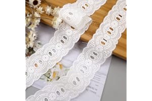 IDONGCAI Eyelet Lace Trim Cotton White Lace Ribbon Embroidery Lace Trim for Sewing Craft Lace Fabric for Home Decor Supply (1.35 inch Width)