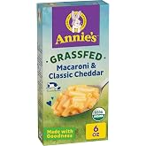 Annie's Organic Grass-Fed Macaroni &amp; Classic Cheddar, 6 oz | Easy Kid Dinner or Snack, Made with Real Cheese, 8g Whole Grain Per Serving, Ready in About 10 Minutes