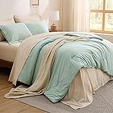 Bedsure Queen Comforter Set - 7 Pieces Sage Green Queen Bedding Set for All Seasons, Boho Contrasting Design Bed in a Bag with Comforter, Sheets, Pillowcases & Shams