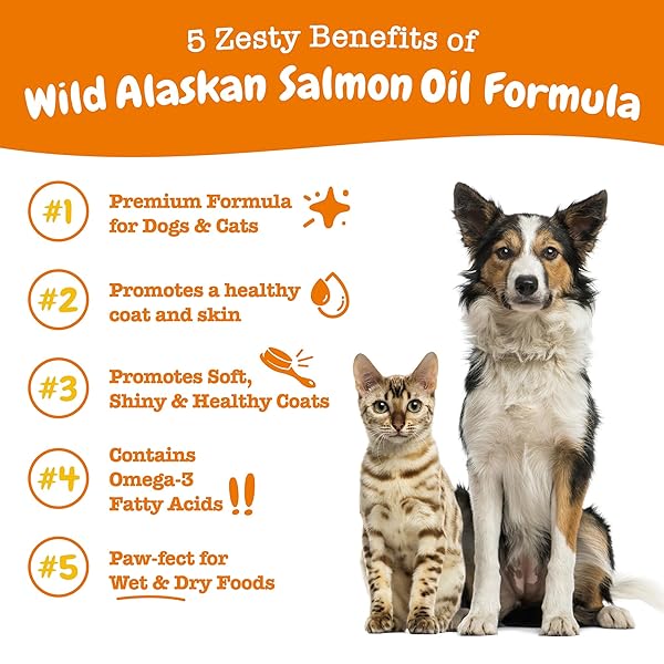 ZESTY PAWS WILD ALASKAN OMEGA-3 BLEND POLLOCK + SALMON OIL FOR DOGS AND CATS- SKIN AND COAT SUPPORT, OMEGA 3 SUPPLEMENT FOR PETS, 32OZ