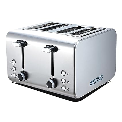 American Micronic AMI-TSS2-150Dx 4-Slice 2in1 Imported Steel Pop-up Toaster (Steel)
