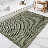 Lunofox Waffle Bathroom Rugs, Super Absorbent Boho Bath Mats, Non-Slip Shower Mats for Bathroom Floor and Tub, Ultra Soft Waffle Weave Runner Mat, Quick Dry, Olive Green, 17x24 Inch