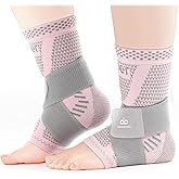 INDEEMAX Ankle Brace for Sprained Ankle Compression Sleeve, 2 Pack Copper Infused Ankle Support Brace for Women & Men, Plantar Fasciitis Relief Achilles Tendonitis, Sports Running, Pink Silver, L