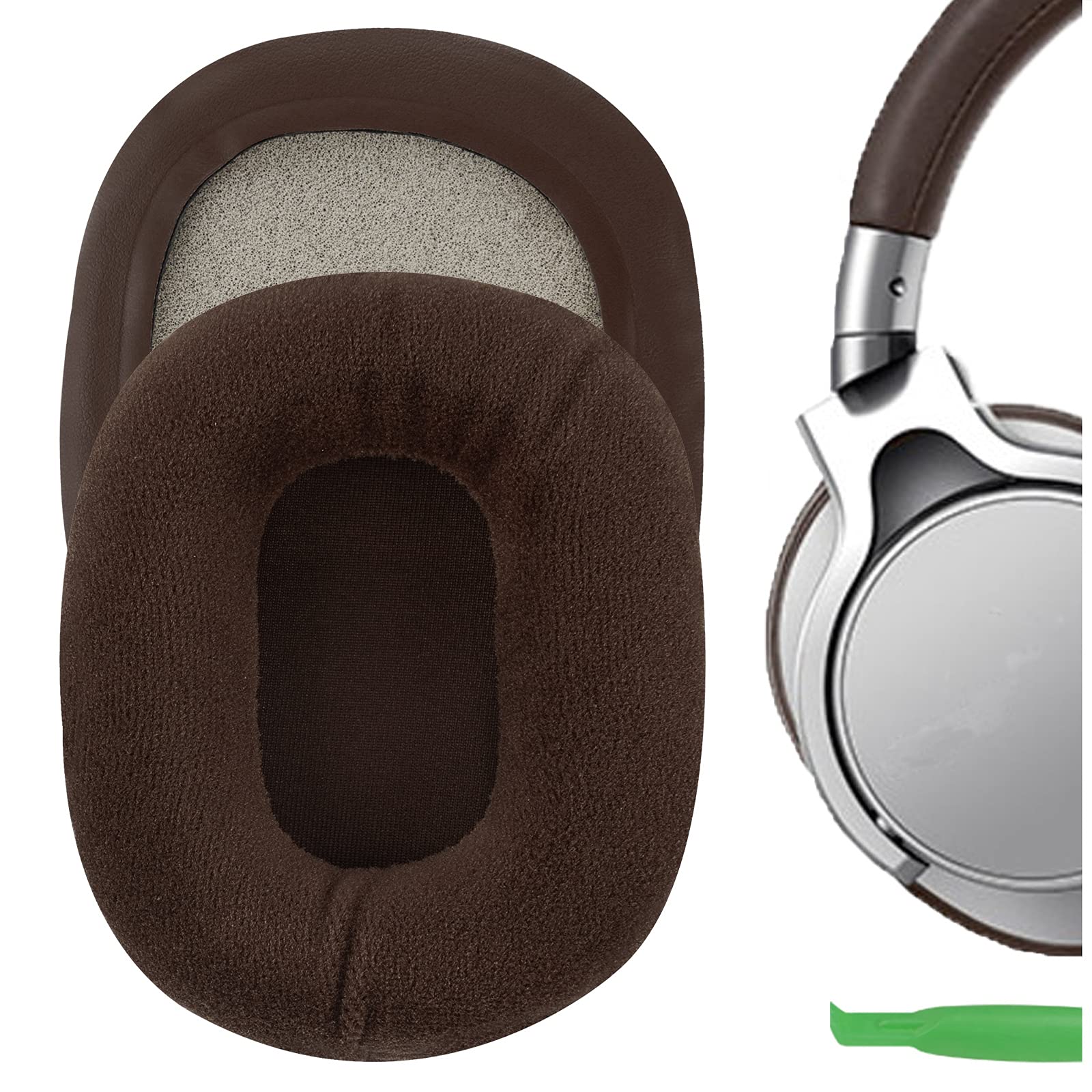 Geekria Comfort Velour Replacement Ear Pads for Sony MDR-1ABT/ MDR-1RBT/ MDR-1RNC Headphones Ear Cushions, Repair Parts (Brown)