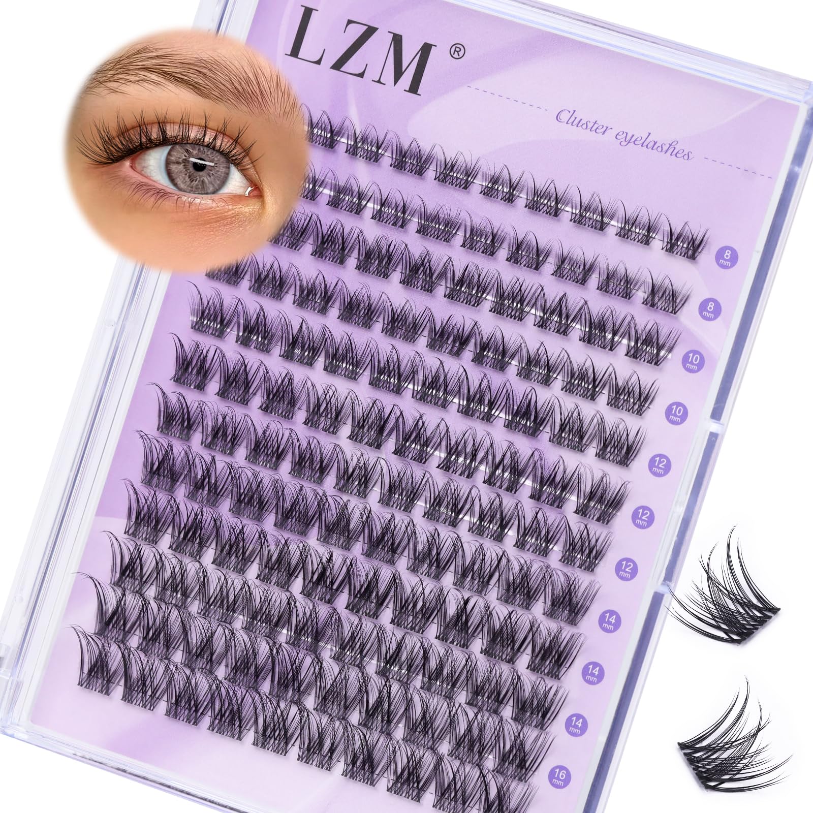LZM Lash Clusters Individual Eyelashes - 120Pcs 8-16mm D Curl Natural Wispy Lashes With Thin Band (SNR028-D-MIX) — image 1