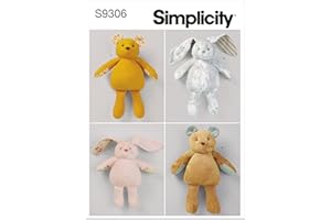 Simplicity Plush Bunnies and Bear Packet, Code 9306 Sewing Pattern, One Size, White