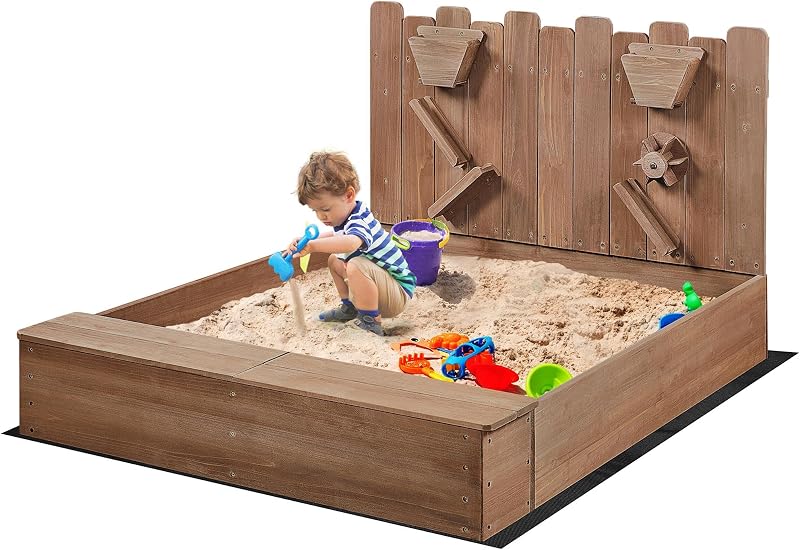 Yaheetech 134 cm x 112.5 cm Wooden Outdoor Sandbox for Kids 3-8