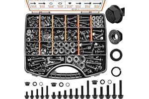 mankk 400PCS Metric Grade 10.9 Flange Bolts and Nuts Assortment Kit M6x1.0, M8x1.25, M10x1.5 (12mm to 45mm) Black Alloy Steel Class Hex Bolts and Nuts Washers Kit for Automotive