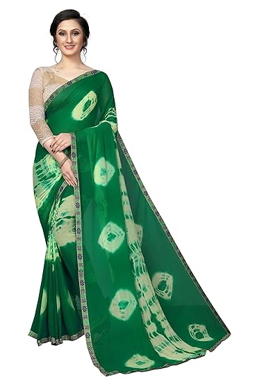 Winza Designer Womens Chiffon Saree with Blouse (BEAUTIFUL GREEN_Green)
