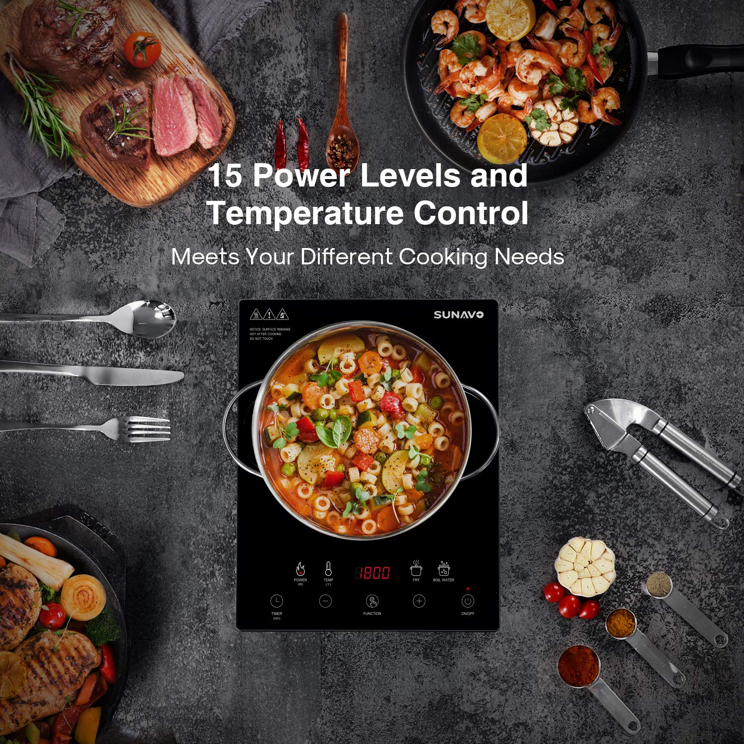 SUNAVO Portable Induction Cooktop Countertop Burner with Timer and 15