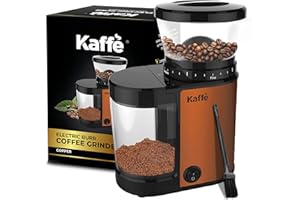 KAFFÈ Kaffe Burr Coffee Grinder Electric w/Adjustable Settings for Precision Coffee Bean Grinding (5.5oz Capacity) Cleaning Brush Included. Powerful Motor. Copper)