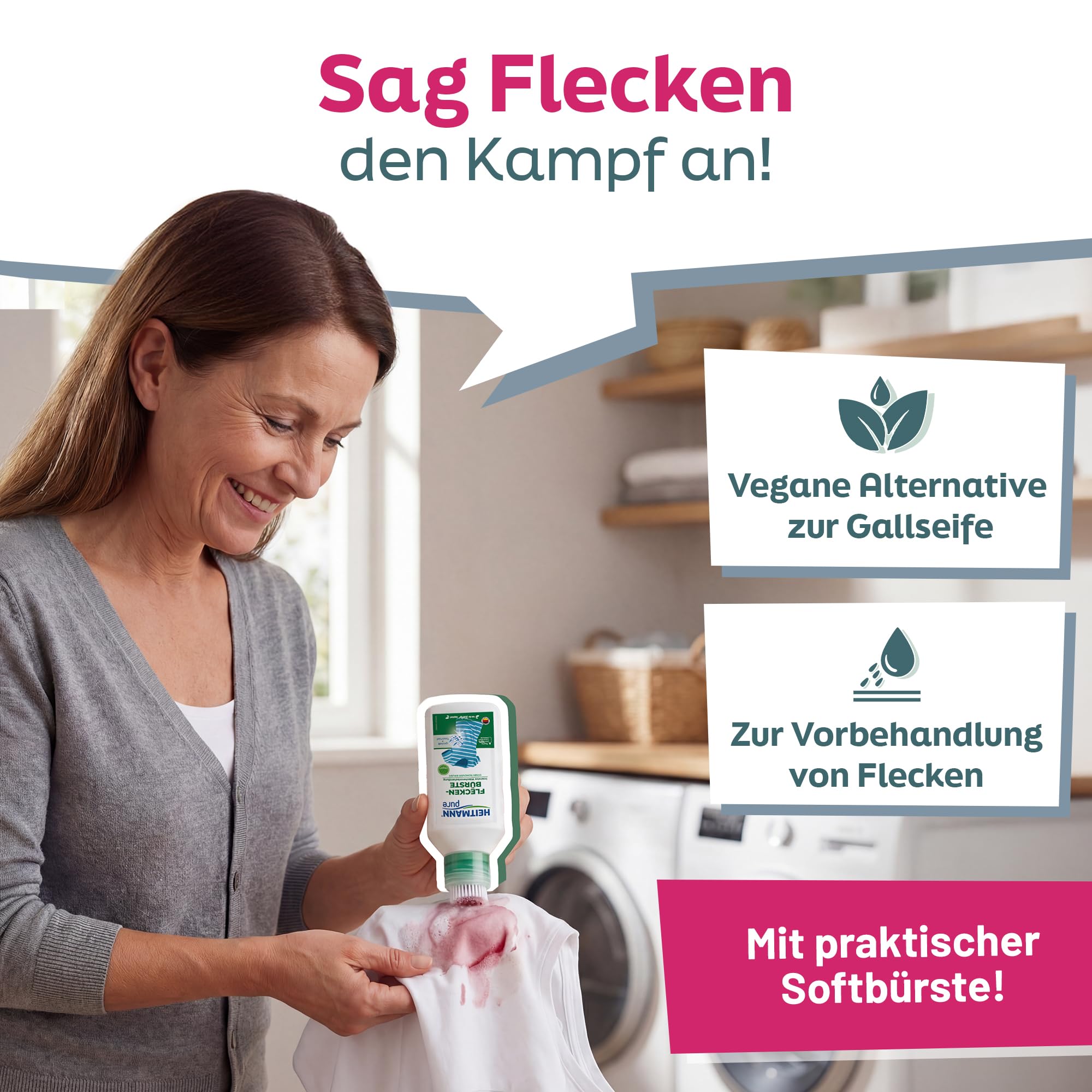 HEITMANN pure Fleckenbürste | Veganer Flecklöser mit praktischem Bürstenkopf | Ideal für Kragen und Manschetten | 250 ml 2