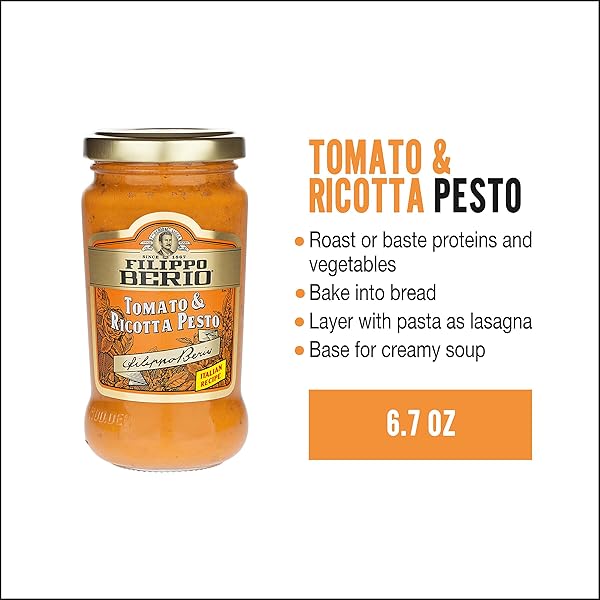 FILIPPO BERIO PESTO, TOMATO & RICOTTA, 6.7 OUNCE GLASS JAR, GLUTEN FREE, NON-GMO