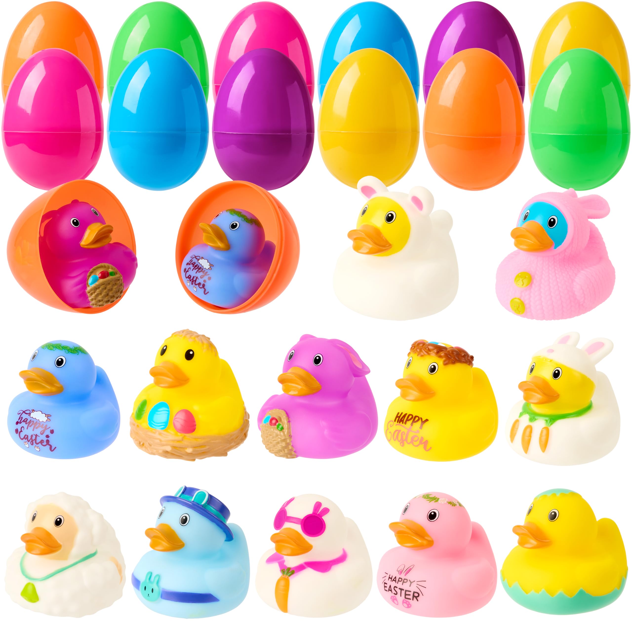 Joyin 12pcs Prefilled Easter Eggs with Rubber Ducks, Easter Bath Duckies Basket Stuffers for Toddlers & Babies, Bathtub Toys Easter Egg Hunt, Classroom Prizes for Kids