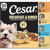 Cesar Breakfast &amp; Dinner Variety Pack Wet Dog Food, 3.5 oz, 24 Count | Real meat #1 ingredient, no fillers, no added sugar or artificial flavors, slow-cooked, easy to digest, easy peel trays