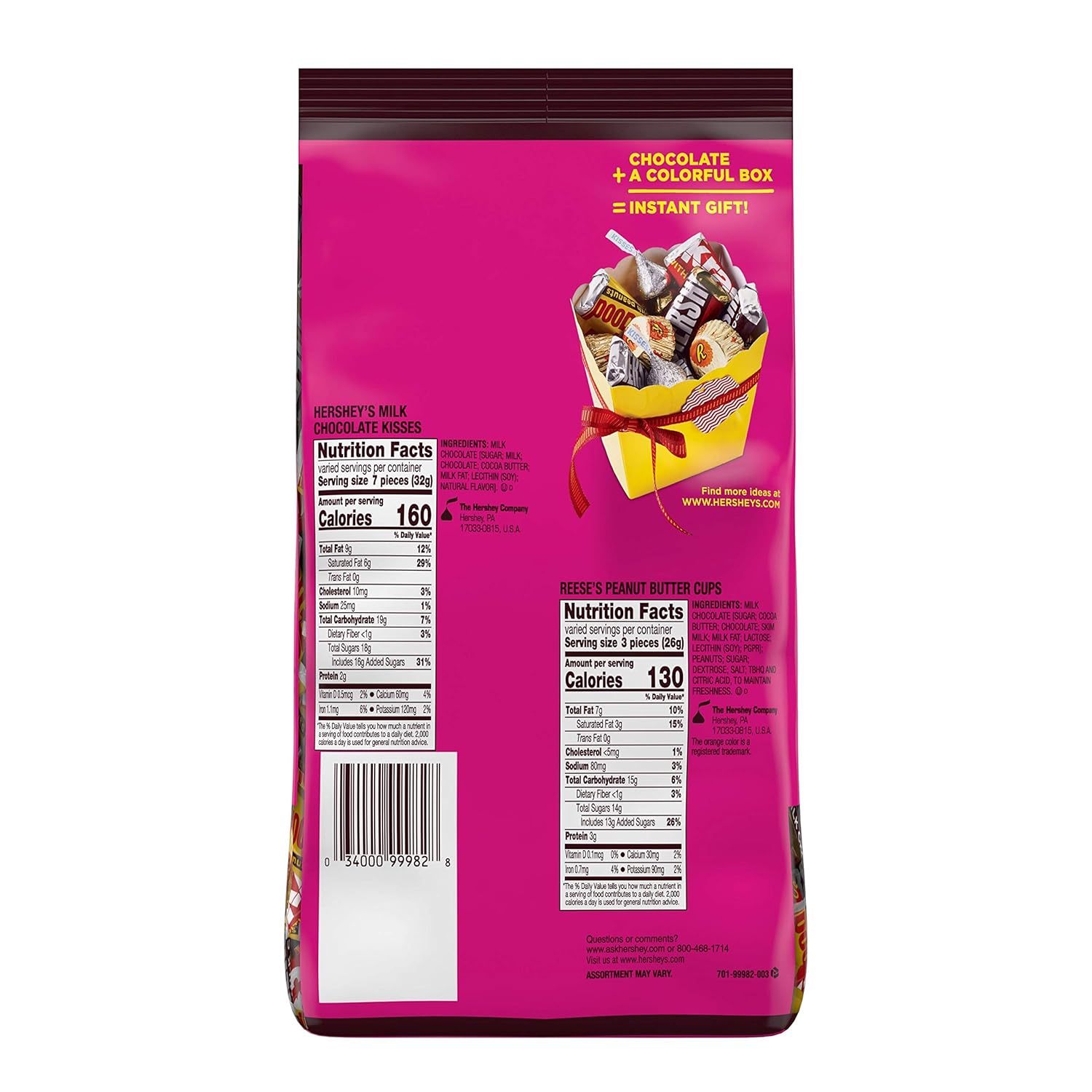 Hershey's Chocolate Candy Assortment (Kisses, Reese's, and Hershey's Miniatures), Bulk Bag, 35 Ounce : Grocery & Gourmet Food