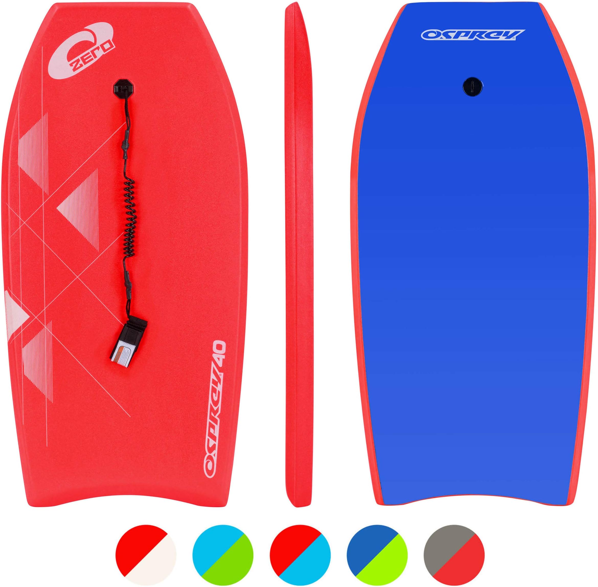 Osprey Body Board with Leash, HDPE Slick and Crescent Tail, XPE Boogie Board for Adults Children Kids, Zero, Multiple Colours, 40 Inch