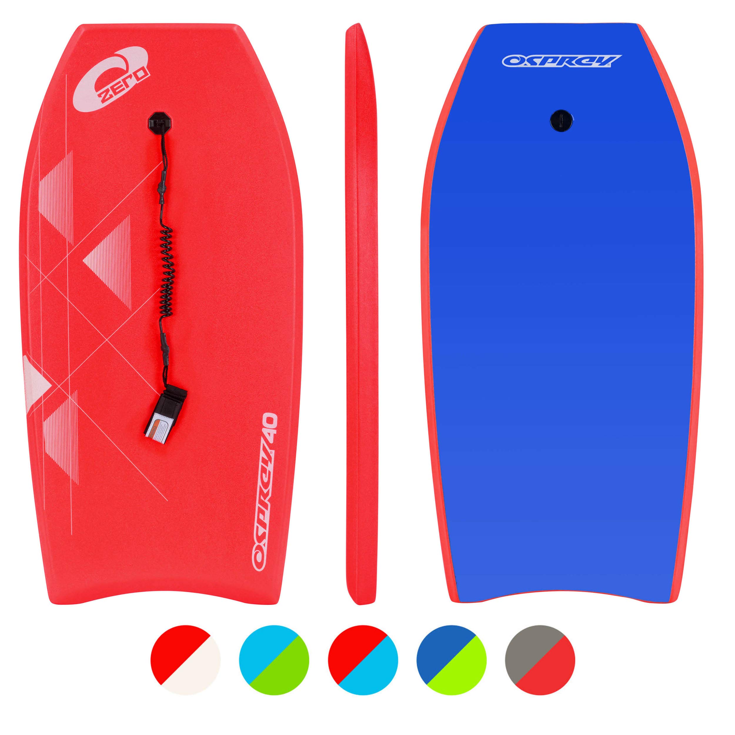 Osprey Body Board with Leash, HDPE Slick and Crescent Tail, XPE Boogie Board for Adults Children Kids, Zero, Multiple Colours, 40 Inch