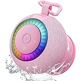 Shower Speaker Bluetooth Waterproof Portable: 360° Surround Sound, IPX7 Suction Cup Removable with Vacuum Exhaust Knob, 2 IN1, RGB Lights, BT5.4, TWS, Pool/Beach/Kayak, Gifts for Adults Teens-Pink