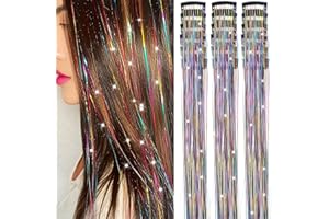 Nielp 18 Pcs Hair Tinsel Clip in, 20.5 Inch Glitter Tinsel Hair Extensions, Shiny Sparkling Fairy Hair Tinsel Clips, Dazzling Party Rainbow Hair Accessories for Girls Women Kids (Rainbow)
