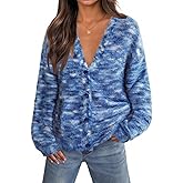 MEROKEETY Women's Fall Fuzzy Colorful Knit Cardigan Sweaters Winter Button Down Boho Casual Long Sleeve Outerwear Top