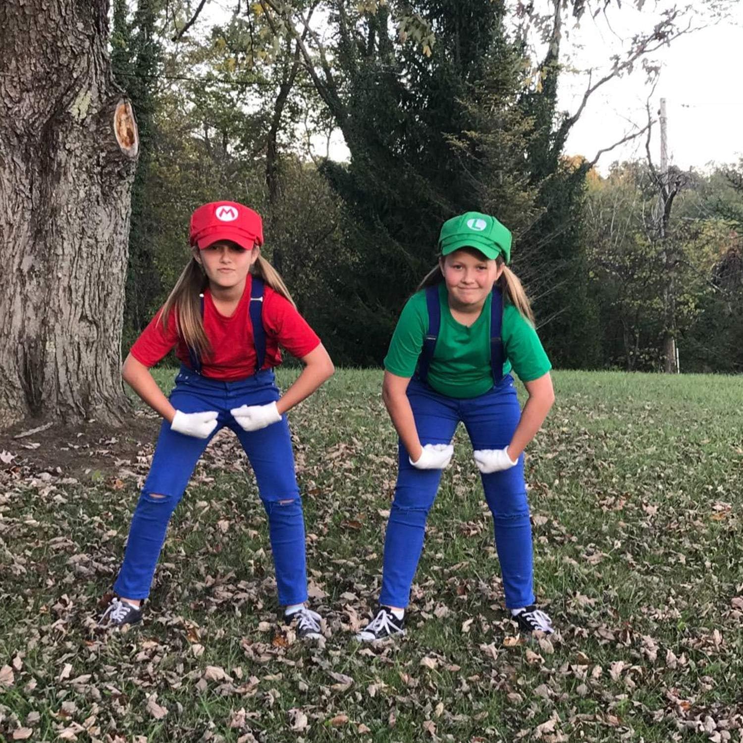 Super Mario Brothers Luigi Child Hat Costume Cosplay Hat for Kids 2Pc 21.25-22.04 inch（Red,Green）: Clothing