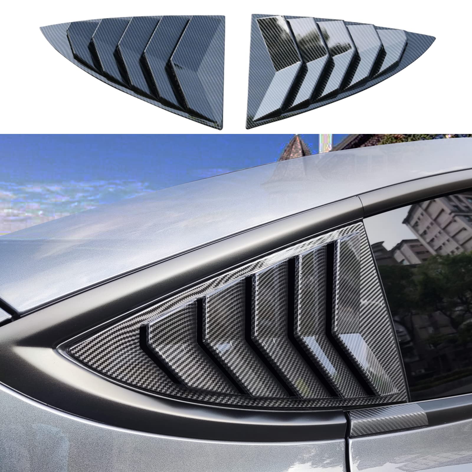 Photo 1 of YHCDSEA for Model 3 Rear Side Window Shutter Cover Louver Sport Style Cool Exterior Decoration fit for Tesla Model 3 2017-2026 Accessories (Glossy Carbon Fiber Pattern)