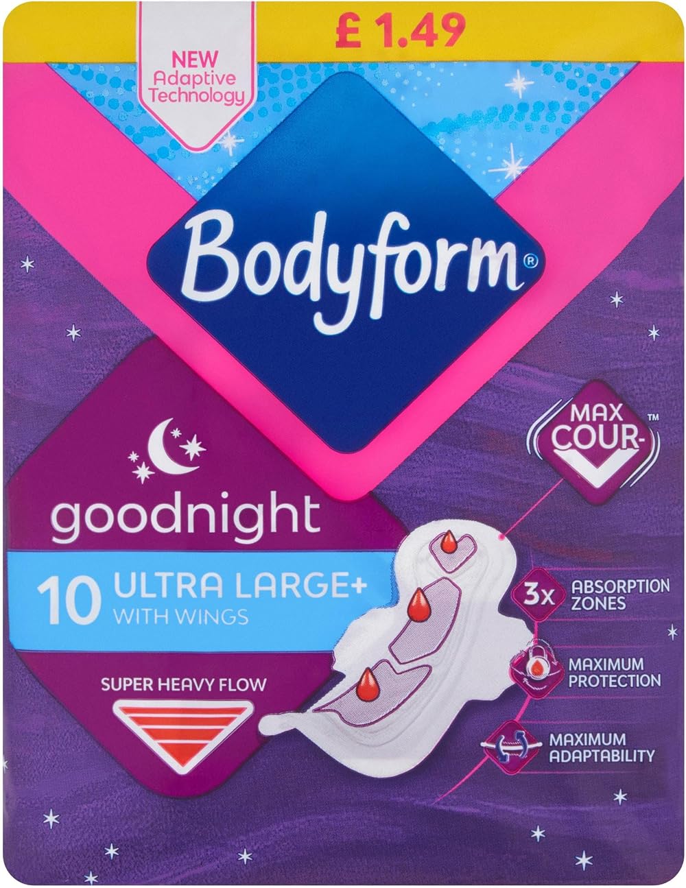 Bodyform Goodnight Ultra Towels 10 Per Pack Case of 6