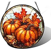 DASTOLL Stained Glass Window Hanging, Pumpkin Maple Leaf Suncatcher for Doors Home Sun Catchers Decoration and Christmas, Mother's Day Birthday Gifts for Women, Men, and Mom 6.3 in