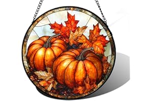 DASTOLL Stained Glass Window Hanging, Pumpkin Maple Leaf Suncatcher for Doors Home Sun Catchers Decoration and Christmas, Mother's Day Birthday Gifts for Women, Men, and Mom 6.3 in