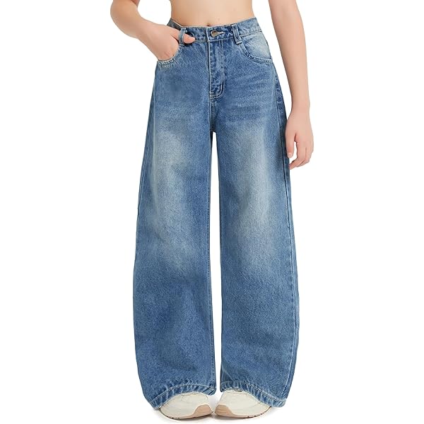 YaYabroe Pantalones Vaqueros De Pierna Ancha Desgastados Rasgados Desgastados Lavados Holgados De Pierna Ancha Pantalones De Mezclilla Casuales Talla 5-14 Años, Azul N