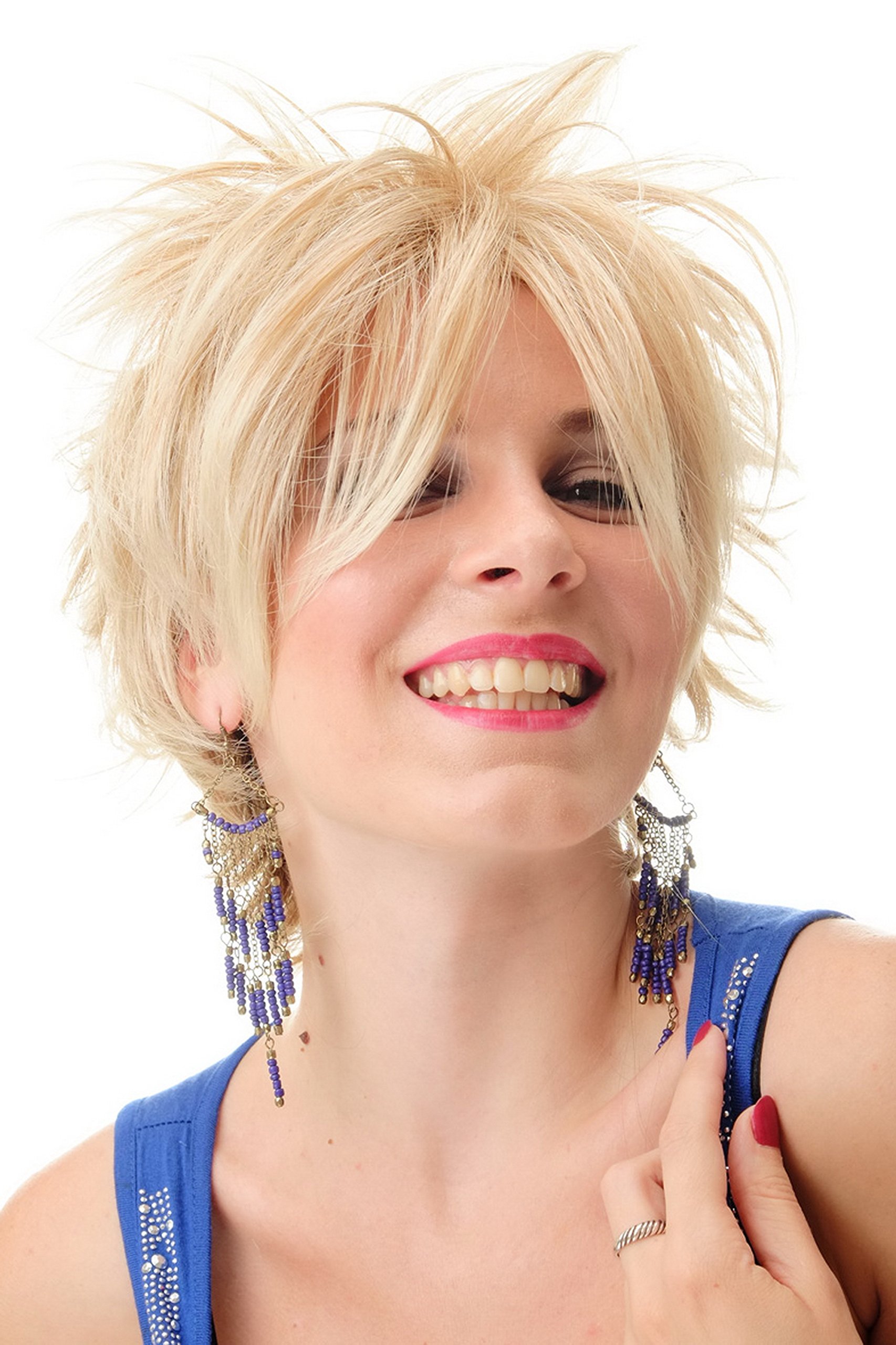 WIG ME UP - BLUE144-27T613 Lady Quality Wig short naughy spiky 80s style teased Wave Punk blond mix with platinum tips