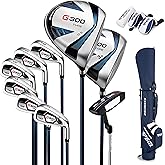 PGM Men’s Complete Golf Club Set – Titanium Driver, Draw-Biased Hybrid, High-Strength Irons, Forgiving Putter, Stand Bag with 5 Headcovers