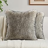 FUTEI Apricot Decorative Throw Pillow Covers 18x18 Inch Set of 2,Soft Faux Raccoon Fur Textured Cushion Case,Modern Home Luxurious Decor for Couch Bed Living Room