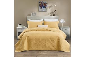 CHIXIN Quilt California King Size - Damask Paisley Bedspread Coverlet Set - Classic & Gorgeous Style Bedding Cover, Ultrasonic Quilting, Reversible, Lightweight, 4 Piece, Honey Gold