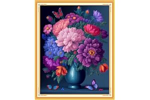Findvoor Stamped Cross Stitch Kits for Beginners Full Range of Cross Stitching Embroidery Pattern for Kids or Adults, 11CT DIY Needlepoint Embroidery Starter Kits-Colorful Flowers 15.7x19.7 inch